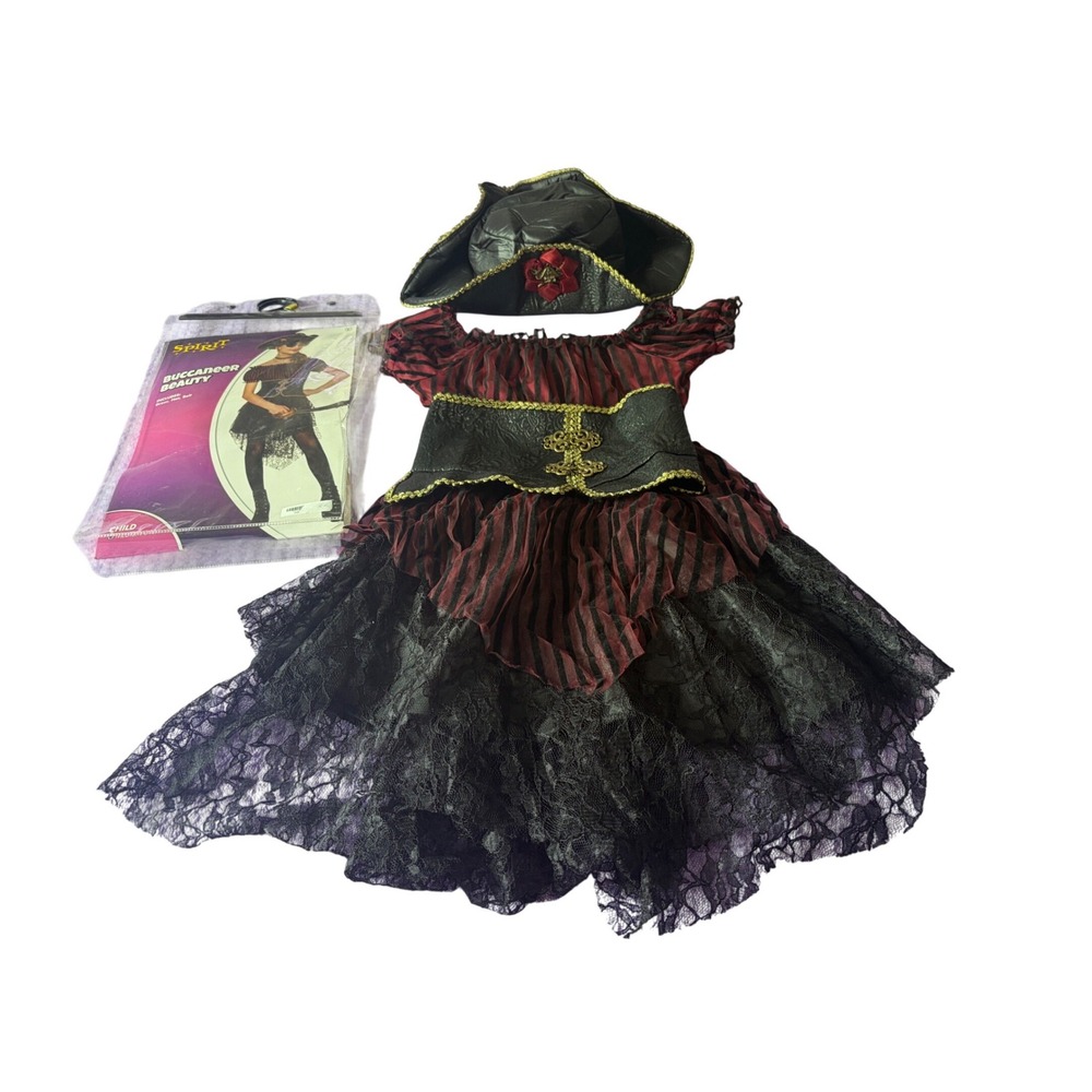 Spirit Halloween Buccaneer Beauty Pirate Costume Kids Medium 8-10 Dress Hat Belt - Picture 2 of 4